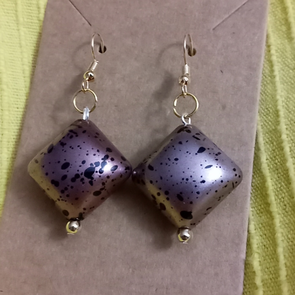 Hand crafted New speckled diamond neutral drop statement earrings